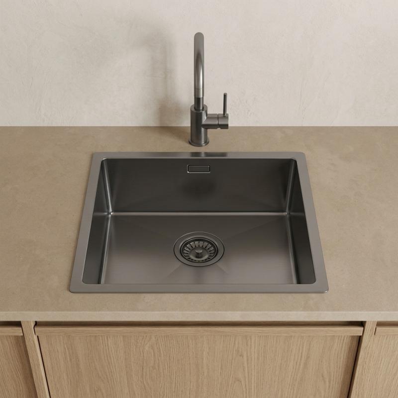 Pure.Sink Luxion Gun metal spoelbak 36x40 cm onderbouw, vlakinbouw en opbouw PLX3640-61